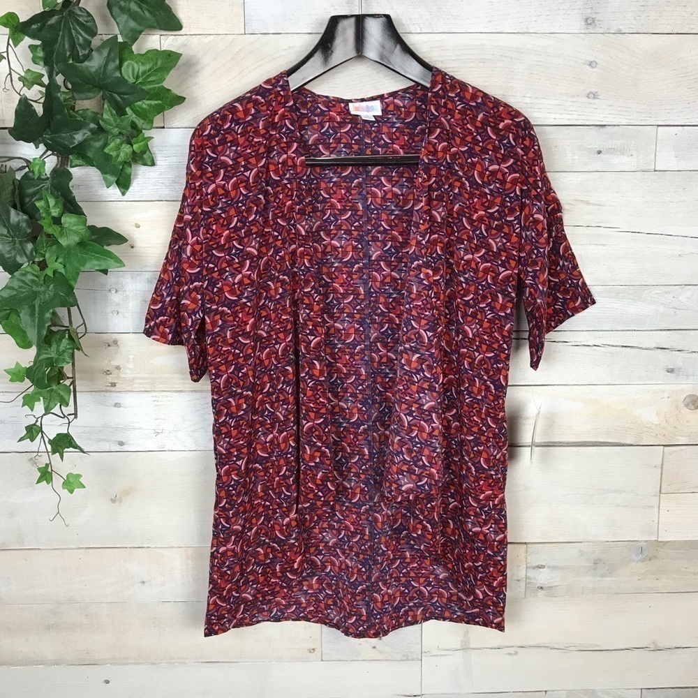 Lularoe Bianka Red Geometric Kimono Cardigan 3